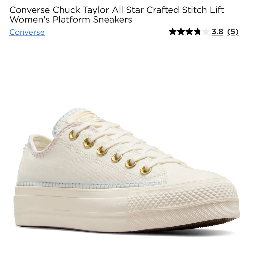 NWOT Converse Chuck Taylor All-Star Crafted Stitch Lift Platform Sneakers Size 6